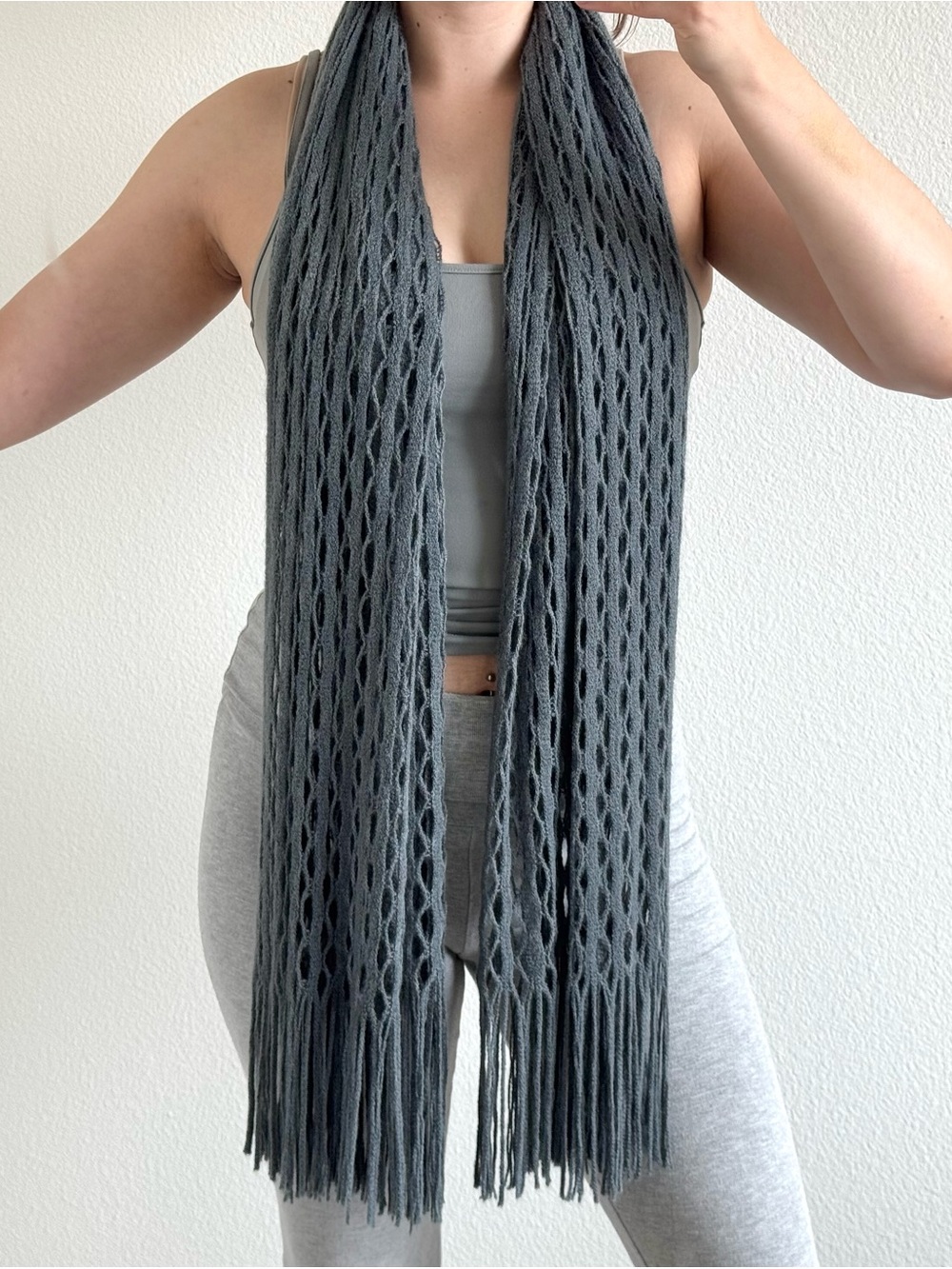 Open Knit Fringe Scarf Rectangle